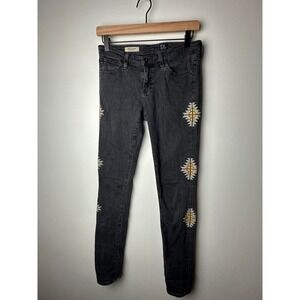 AG Adriano Goldschmied The Legging Ankle‎ Skinny Jeans Gray Aztec Embroidery 26R